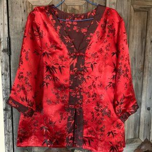 Custom made Oriental Frog Button Silk blouse.  No brand since it is hand sewn.